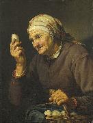 Hendrick Bloemaert Old woman selling eggs. oil painting artist